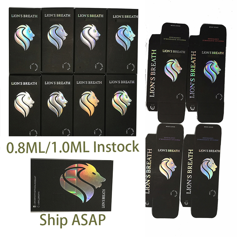 

Lions Breath Vapes Cartridges Disposable Vape Pens 510 Thread Vapes Carts Packaging 0.8ml1.0ml Round Press Tip Vape Pen Lions Breath Carts