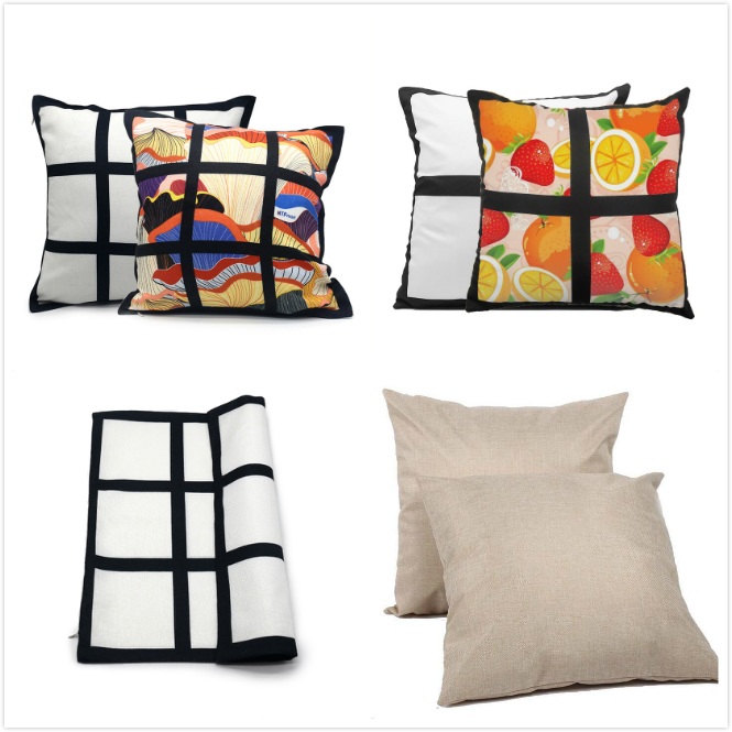 

Blank Sublimation Pillow Cover Double Face Sublimation Pillow Case Black 4 Grid 9 Grid Heat Transfer Cushion Cover Throw Sofa Pillowcases, As picture