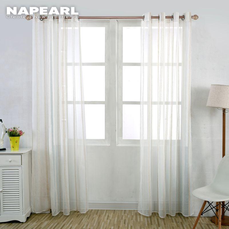 

NAPEARL 1 Piece Striped Linen White Tulle Curtains Window Yarn Living Room Sheer Kitchen Door Panel, Ms006