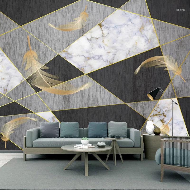 

Custom Mural 3D Marble Geometric Golden Feather Photo Wall Papers Home Decor Living Room Sofa Bedroom TV Background Wall Fresco1, As pic