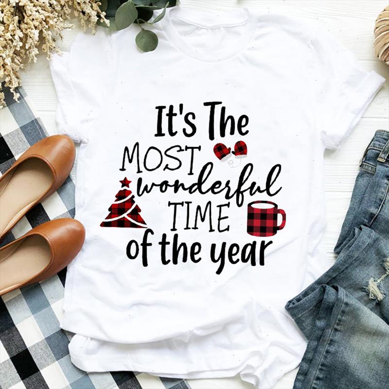 

women plaid coffee tree fashion 90s letter holiday merry christmas clothes ladies graphic printed tee tshirt female t shirt, White