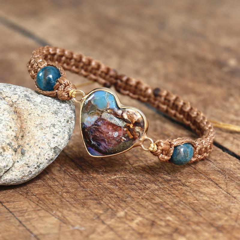 

Apatite Heart Shape Charm Bracelets Braided Yoga Healing Energy Friendship Lover Wrap Bracelet Women Men Handmade Jewelry