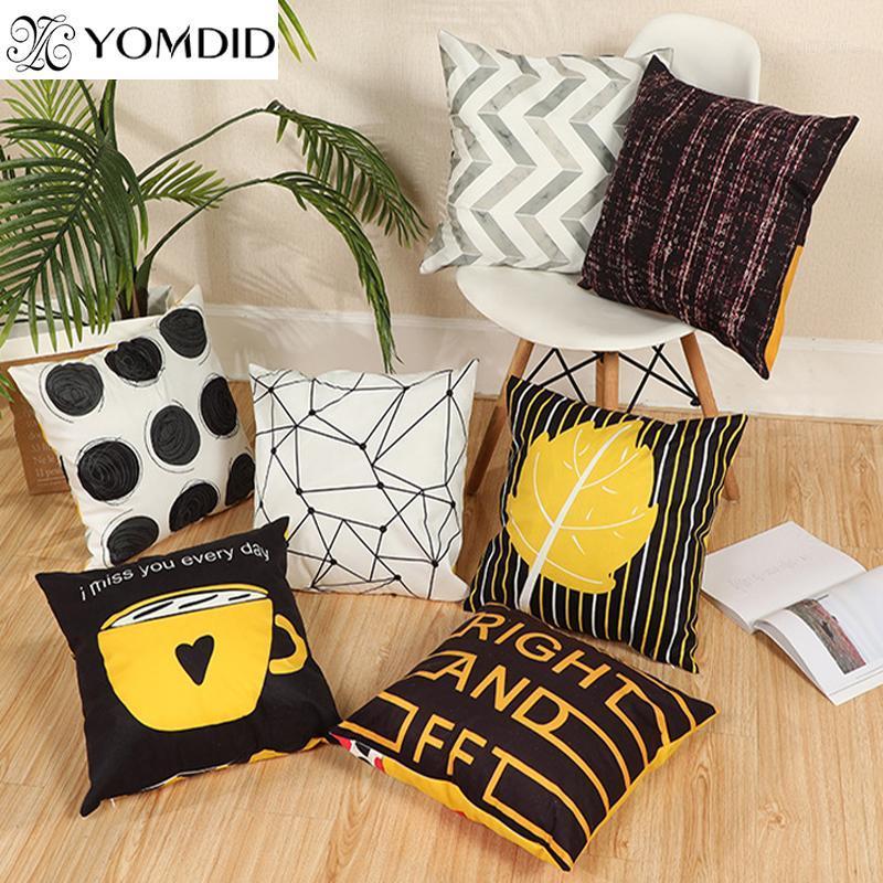

Geometric Cushion Cover Black and Yellow Polyester Throw Pillow Case Striped Dotted Grid Triangular Geometric Art Cushion Cover1, A1626