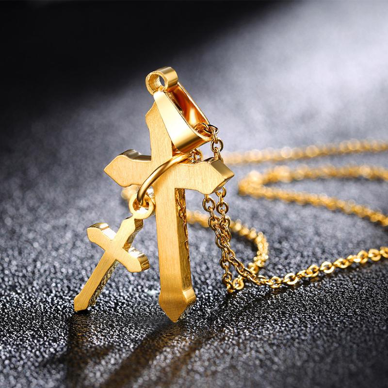

New Fashion Pendant Necklace 316L Stainless Steel Biker Rocker Double Cross Charm Necklace