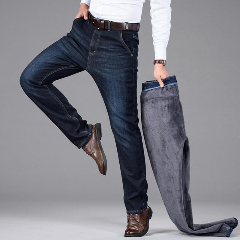 

New Men Activities Warm Jeans High Quality Autumn Winter Jeans warm flocking soft men, Black