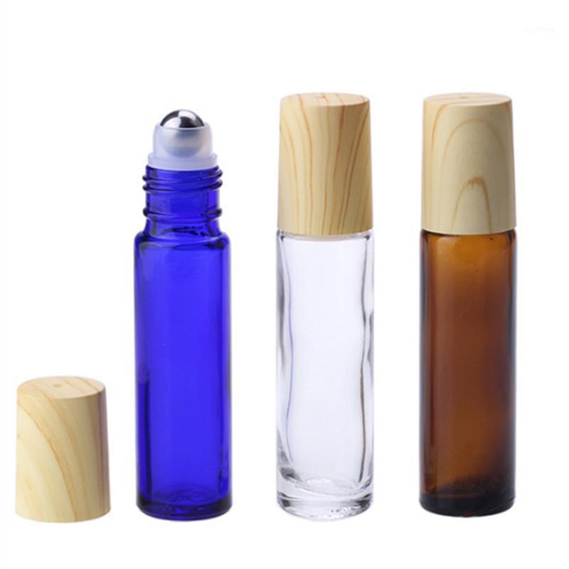 

24 x 10ml Empty Portable Amber Glass Roll on Bottle Sample Test Essential Oil Vials with Metal Ball plastic imitation wood lids1