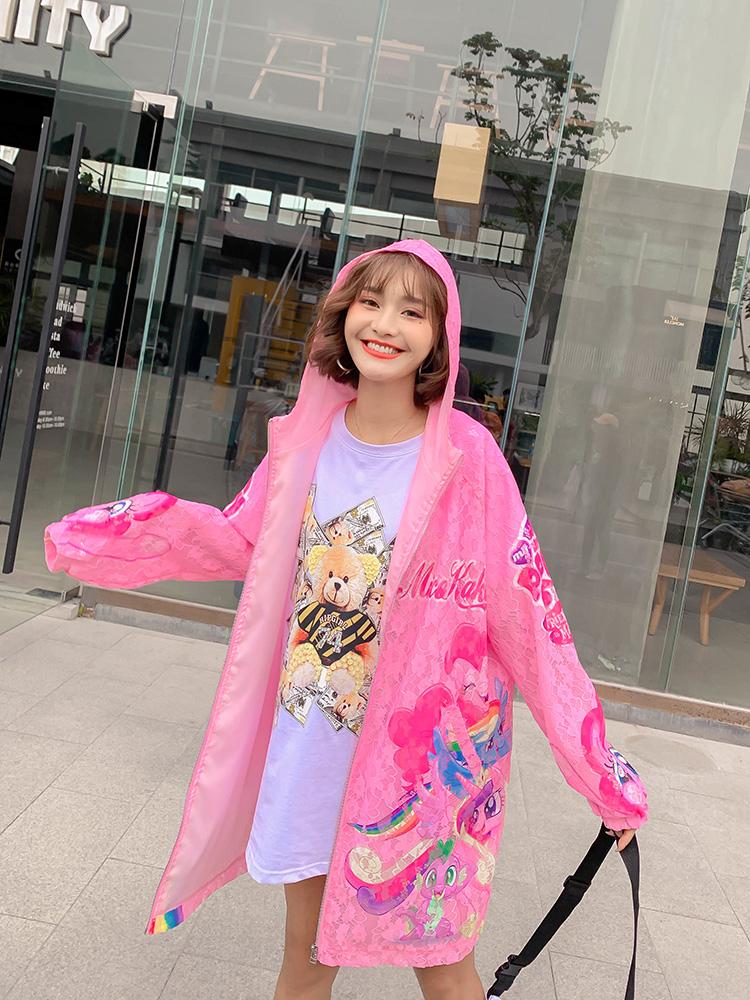 

Spring jacket women's Thai tide brand 2020 spring new loose large size lace print mid-length thin bf cardigan, Pink