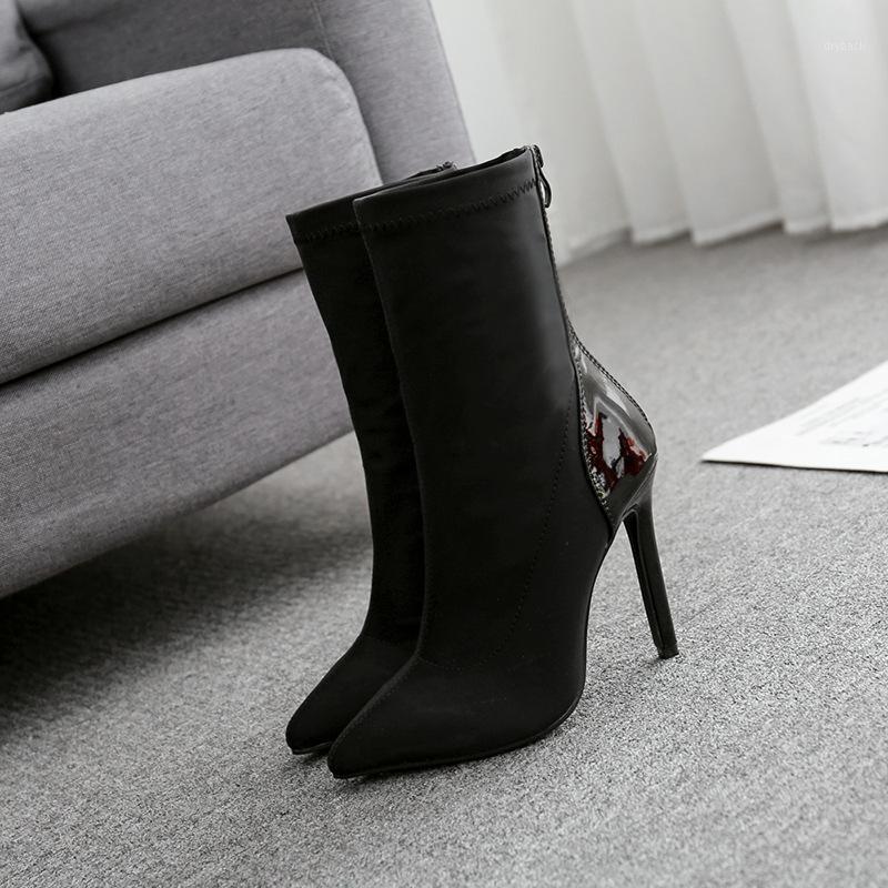 

Autumn Winter High Heel Boot Women Sexy Stretch Fabric Sock Boots Pointed Toe Casual Black Red Shoes B1991