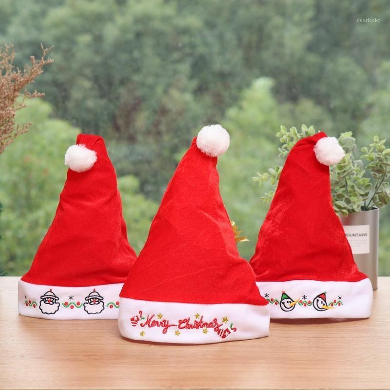 

Christmas Hat Adult Red Hats Velvet Embroidery Santa Claus Snowman Merry Christmas Cap Decorations for Home Party Gift1
