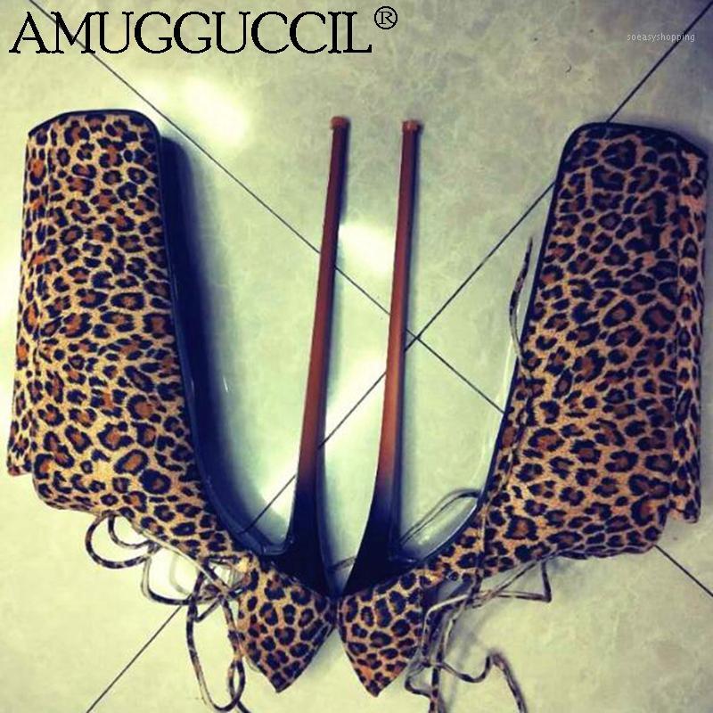 

Customize 2020 Newest Plus Big Size 33-49 Leopard Print Lace Up Sexy 30CM High Heel Platform Party Lady Shoes Women Pumps D13631