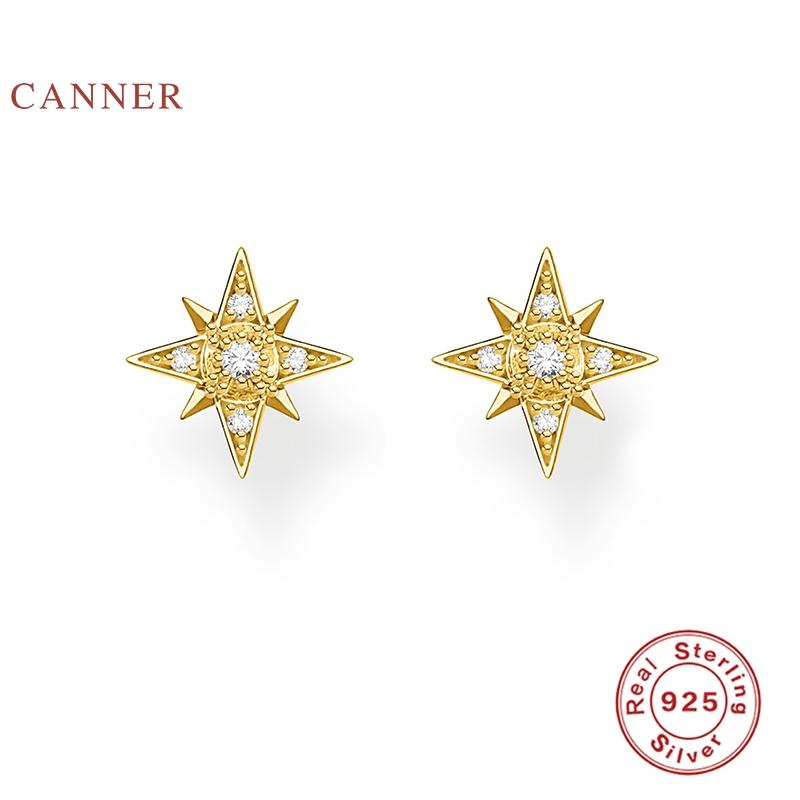 

CANNER Ins Mini Sparkle Star Earrings For Women 100% Real 925 Sterling Silver Piercing Stud Earrings Fine Jewelry Pendientes