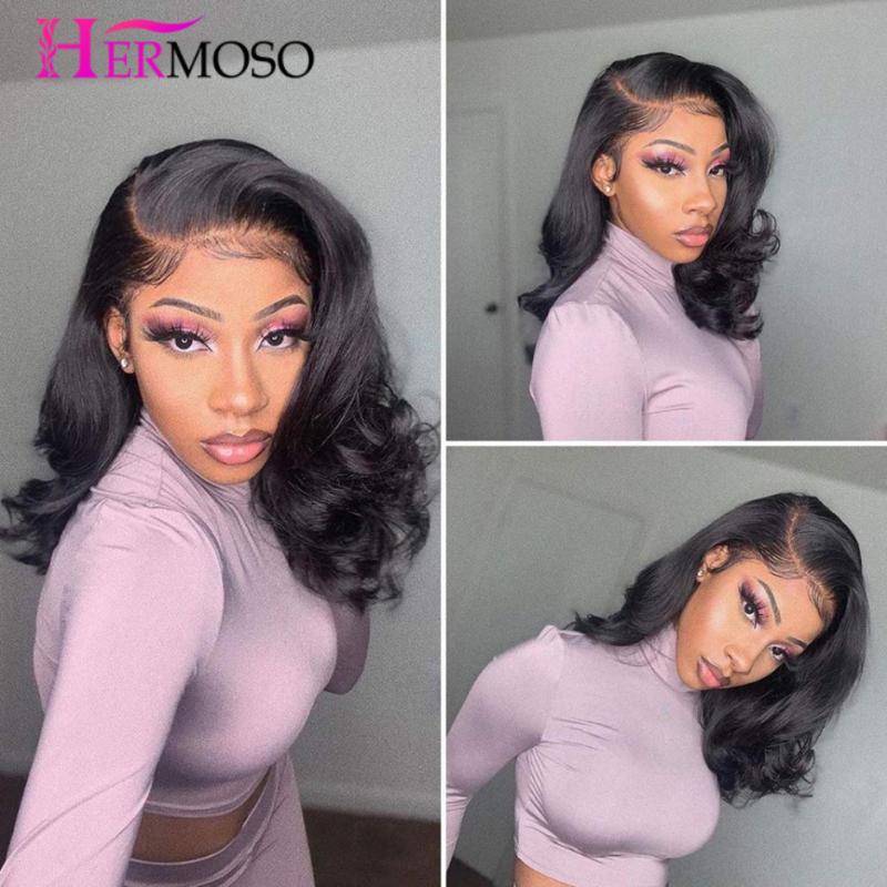 

Body Wave Short Bob Wig 13x4 Lace Front Human Hair Wig 150% 180% Density Wavy Lace Frontal Malaysian Bob Frontal Wigs, Natural color