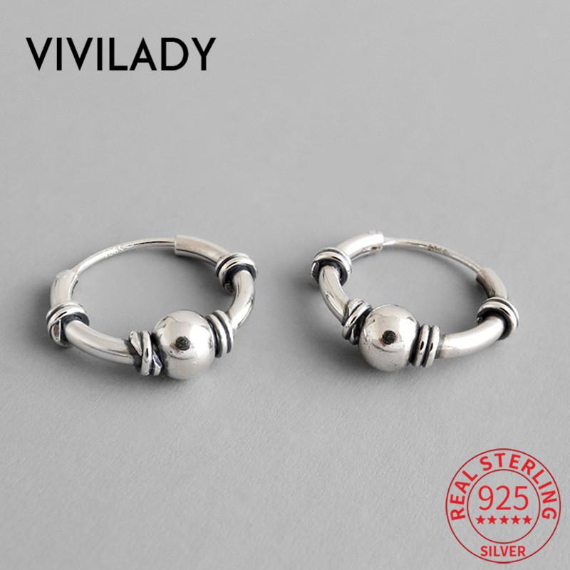 

Hoop & Huggie VIVILADY Vintage Round Bead 925 Sterling Silver Women Earrings Charming Chic Female Christmas Day Jewelry Brincos Gift