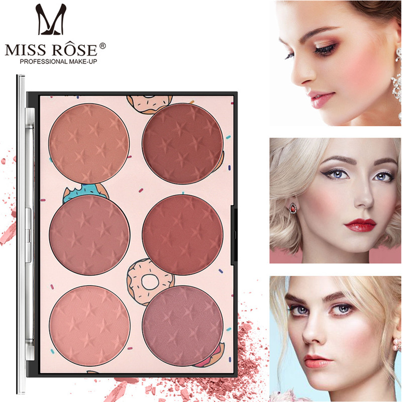 

MISS ROSE Pink 6 Colors Mineral Blush Palette Bronze Long Lasting Skin-friendly Rouge Blusher Matte Highlighter Powder, 01#