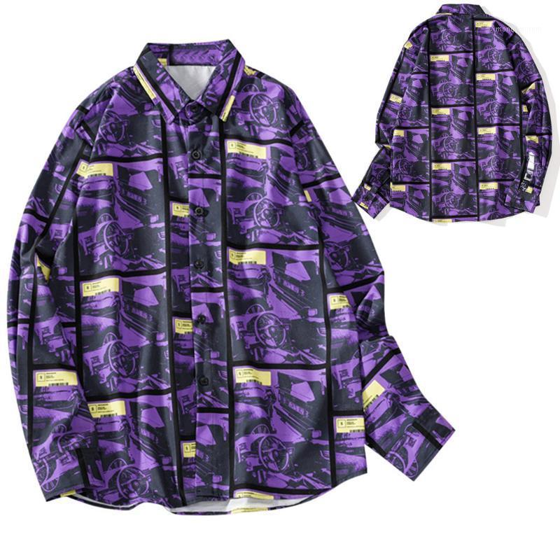 

2020 Men Spring Autumn Fall Fashion Casual Purple Hip Hop Shirts Casual Printing Beach Shirts Long-Sleeve Top Blouse1