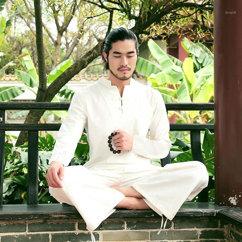 

Men Tai Chi Kungfu Meditation Uniforms Cotton Linen Loose Jogging Outfit Workout Casual Fitness Set Sportswear Sweatshirt+pant1, White