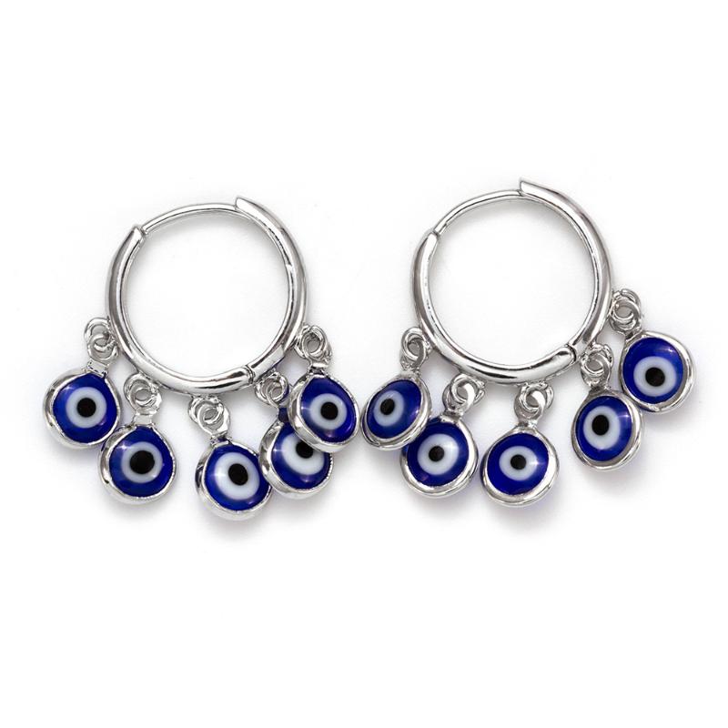 

1Pair Blue Evil Eye Tassel Small Hoop Earrings For Womens Jewelry Circle Round Huggie Ear Hoops Earrings E459