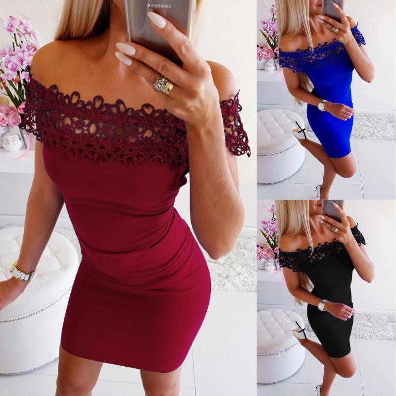 

Women' Sexy Casual Bodycon Off Shoulder Dress Ladies Party Nightclub Evening Midi Dress Various Color Selection1, Black