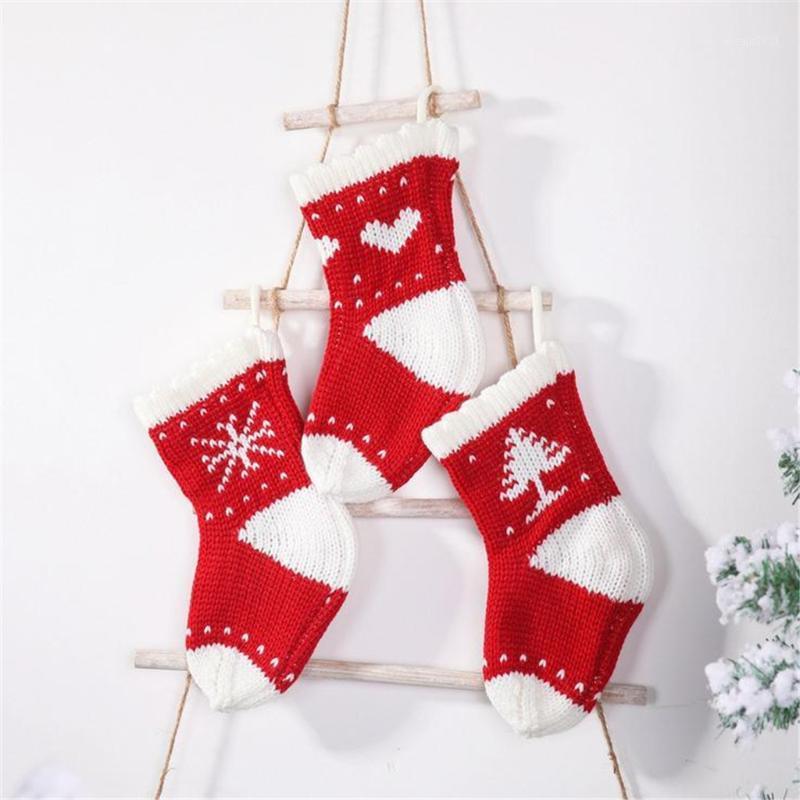 

2021 Christmas Tree Hanging Ornaments home decor Knitted Christmas Socks Snowflake Children Gift Bag decoracion hogar navidad F91