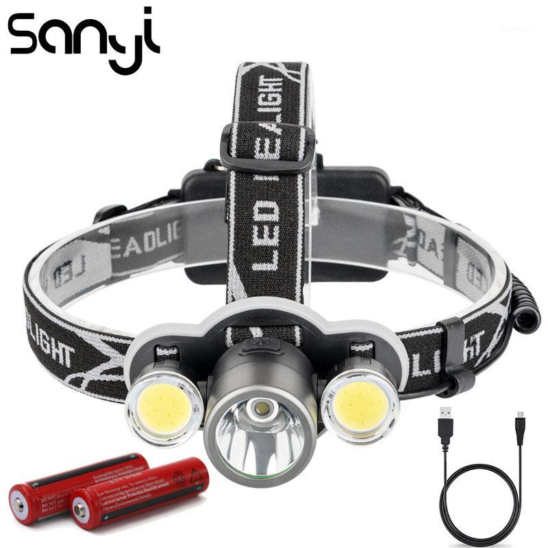 

SANYI 1*T6 + 2*COB LED Headlamp Head USB Charging 2*18650 Battery Head Light 5 Modes LED Headlight Forehead1