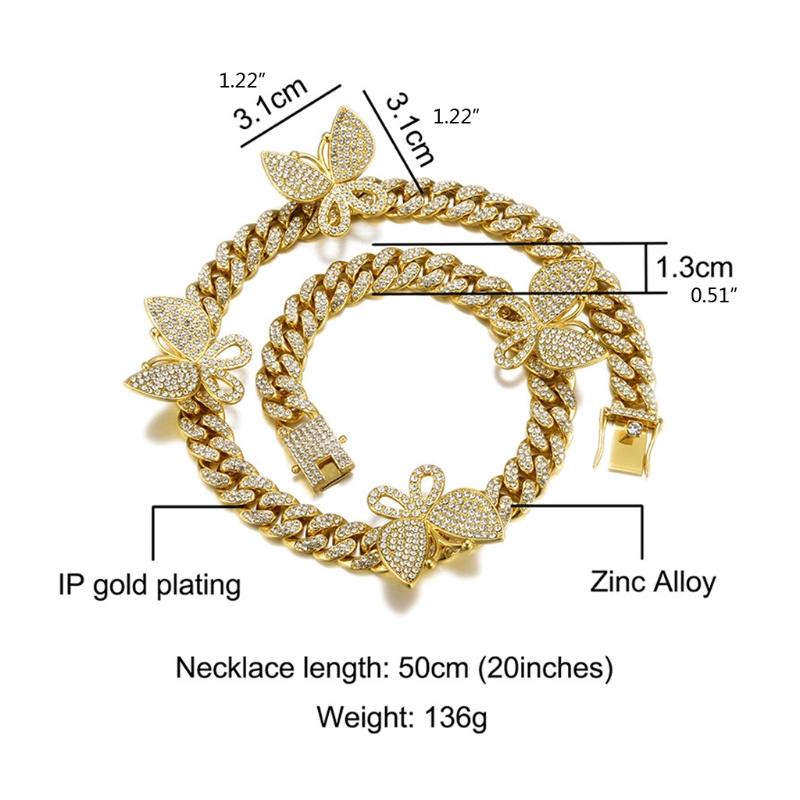 

12mm Miami Cuban Link Chain Butterfly Rappers Necklace Cubic Zirconic Choker Q6PF