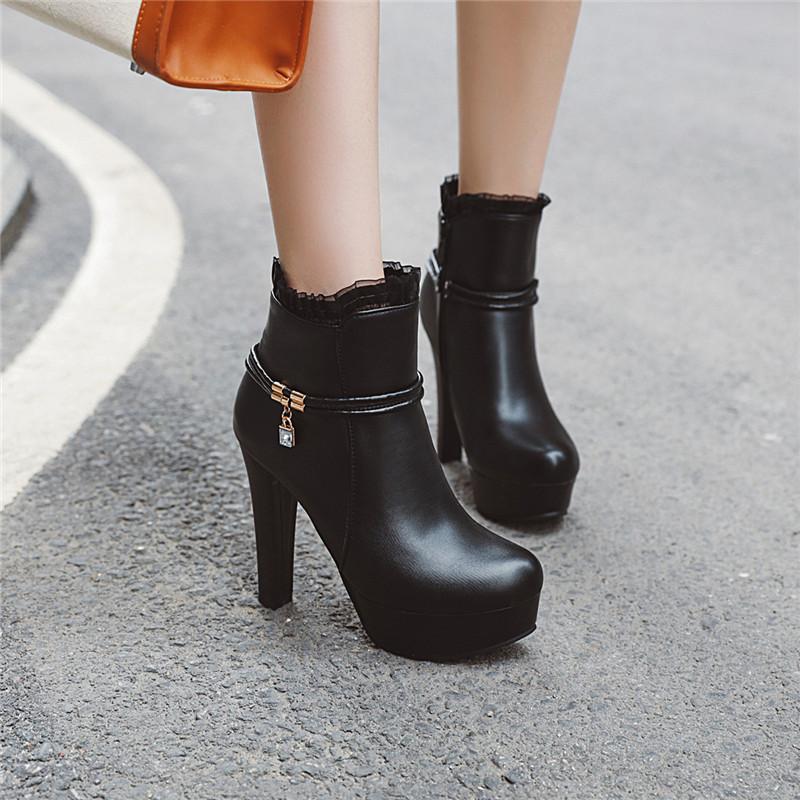 

YMECHIC Fashion 2020 Autumn Winter Platform Womens Boots Ankle White Black Office Party Wedding Ladies High Heels Shoes Woman