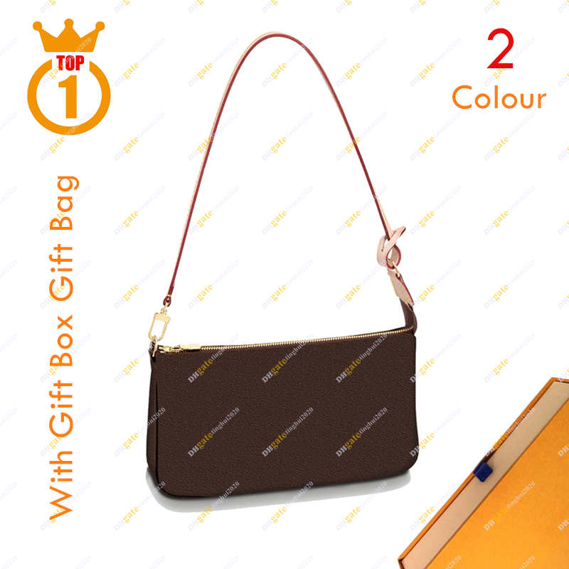 

Ladies Designer Fashion POCHETTE ACCESSOIRES Shoulder Bag M40712 N41207 Brown Flower & White Checkerboard Handbag with Box In Free Shipping