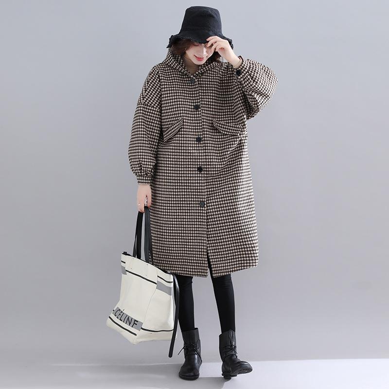 

Johnature Women Hooded Plaid Parkas Button Vintage Warm Coats 2020 Autumn Winter New Loose Female Clothes Casual Parkas Coats