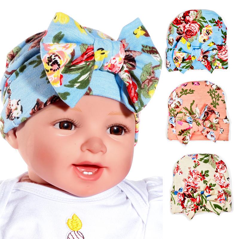 

2020 New 1PCS Newborn Baby Hat Beanie Flower Bowknot Cap Infant Girls Cap Toddler Knit Bow Hat Accessories, Blue