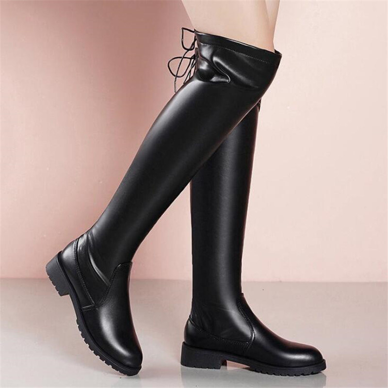 

2021 New On-the-knee Women's Thick Winter Heels Plus Velvet Stretched High Fashion Casual Riding Boots Qpmq, Single shoes 01