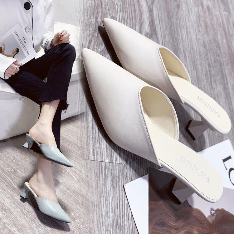 

for women's wear 2020 new fashion versatile Baotou net red half slippers French girl's medium heel shoes outdoor1, See chart