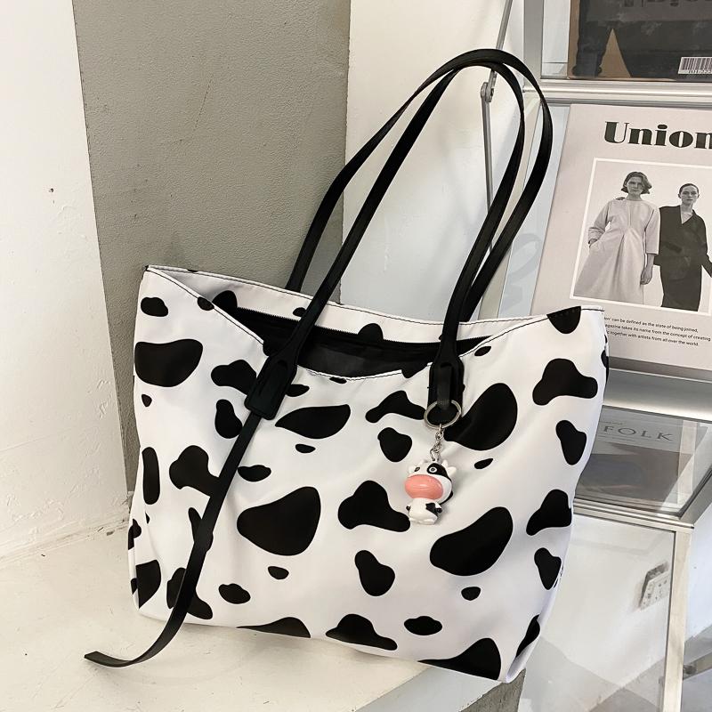 

Casual Women Handbags Brand Designer Ladies Oxford Cloth Cow Print Pattern Bags Fashionable Shoulder Waist Fanny Pack Women, Black-a