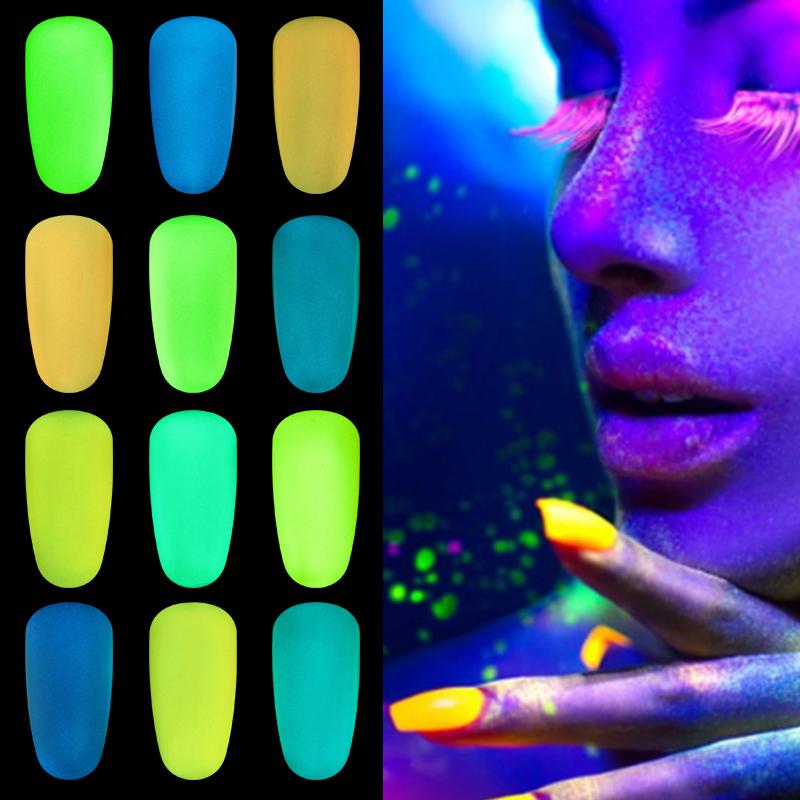 

1g Night Glow Ultrafine Fluorescent Effect 12 Colors Glow in the Dark Nail Art Glitter Pigment 3D Powder Decoration