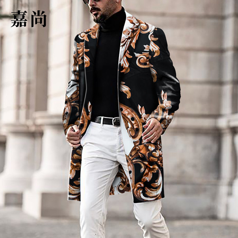 

2021 New Europe America Border Explosion in Autumn and Winter Male Lapel Impression Jacket Medium Length CYVQ, Camel