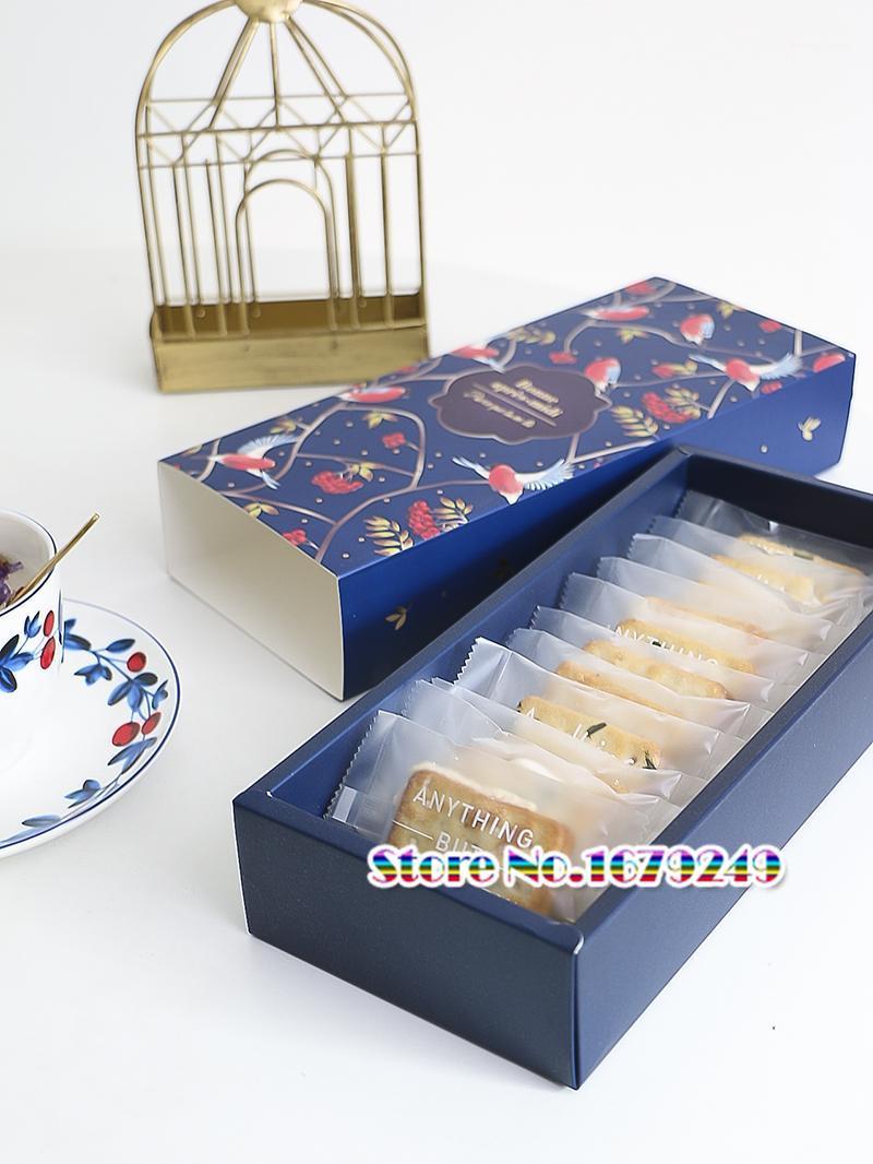 

24*10*5cm Blue Flower and Bird Biscuit Box,Macaroon boxes. snack packing Drawer box 50pcs/lot1