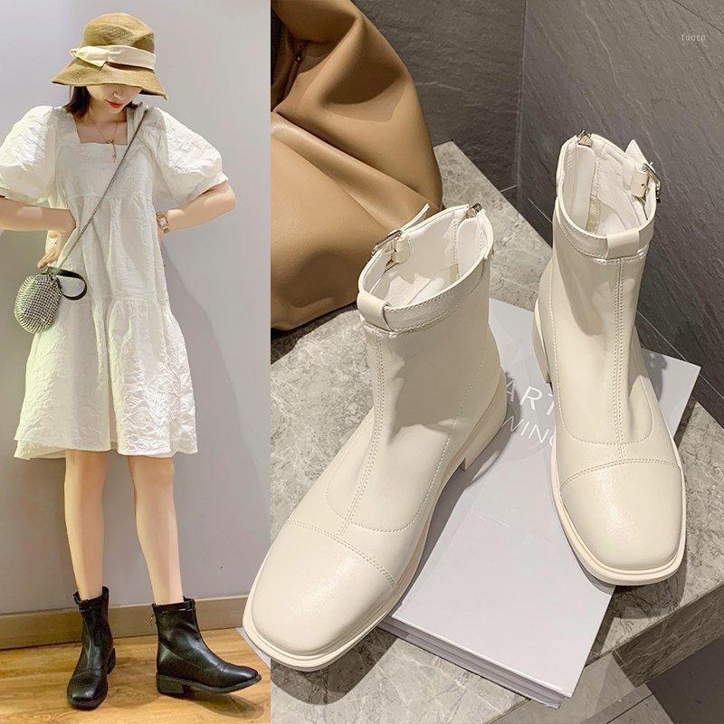 

Med Heel Boots Shoes Boots-women Low Heels booties Mid-Calf Booties Women Round Toe Winter Footwear 2020 Mid Calf Rock1