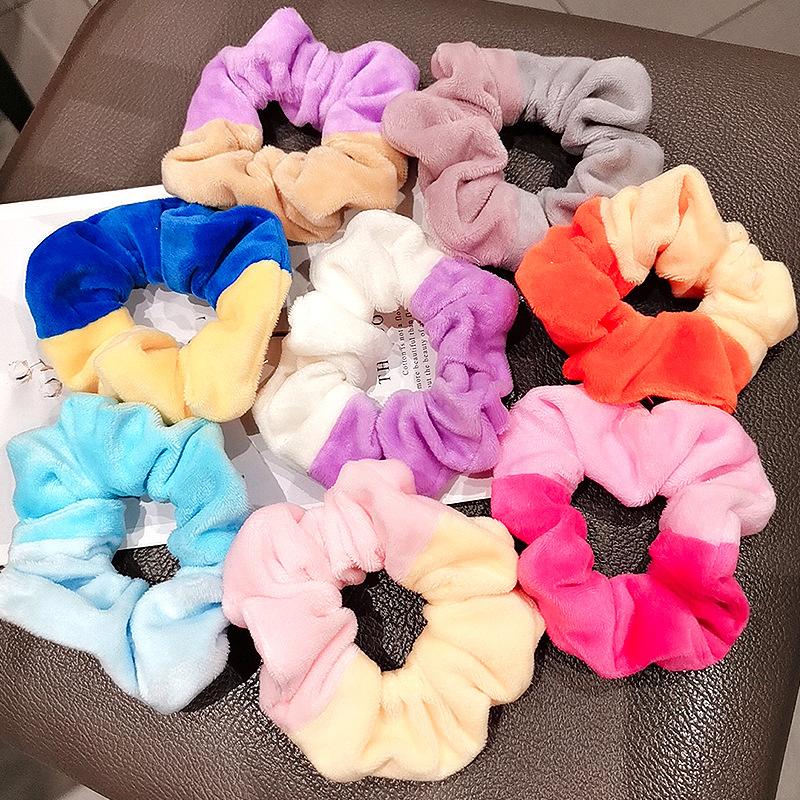 

Fashion Winter Two-color stitching Large Intestine Elastic Hair Band Velvet Ponytail Scrunchies Retro Hair Accessories For Women