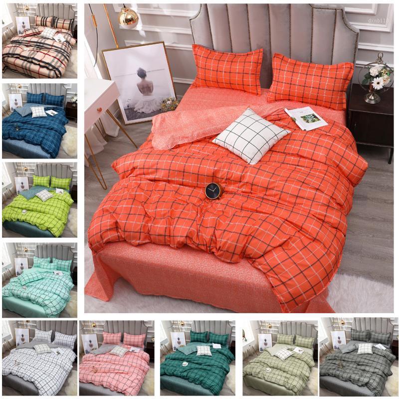 

Modern grid Simple style Skin-friendly bedding set duvet cover set flat sheet skirt bed cover + pillowcase 4pcs1, 06