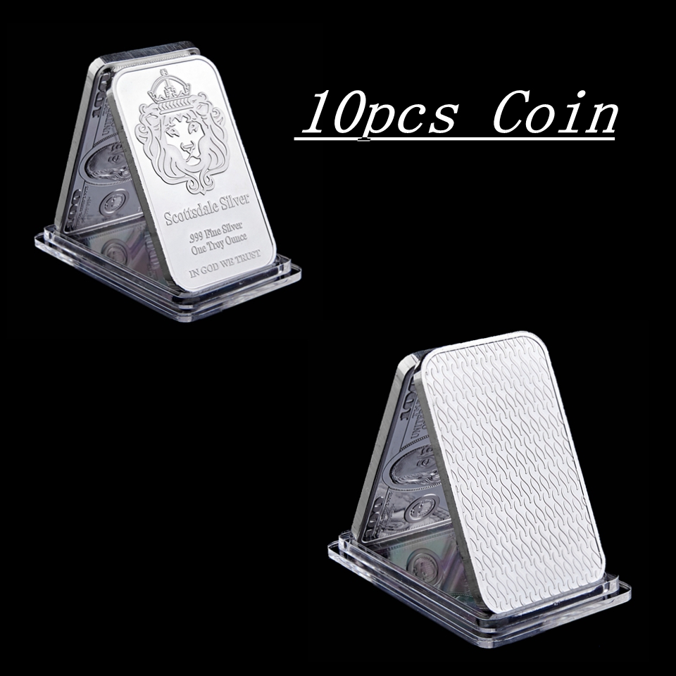 10pcs Scottsdale 999 Fine Silver One Troy Ounce Bars Bullion Craft In God We Trust 50 mm x 28mm Ingot Badge Decoration Coin Bar-image-616287646