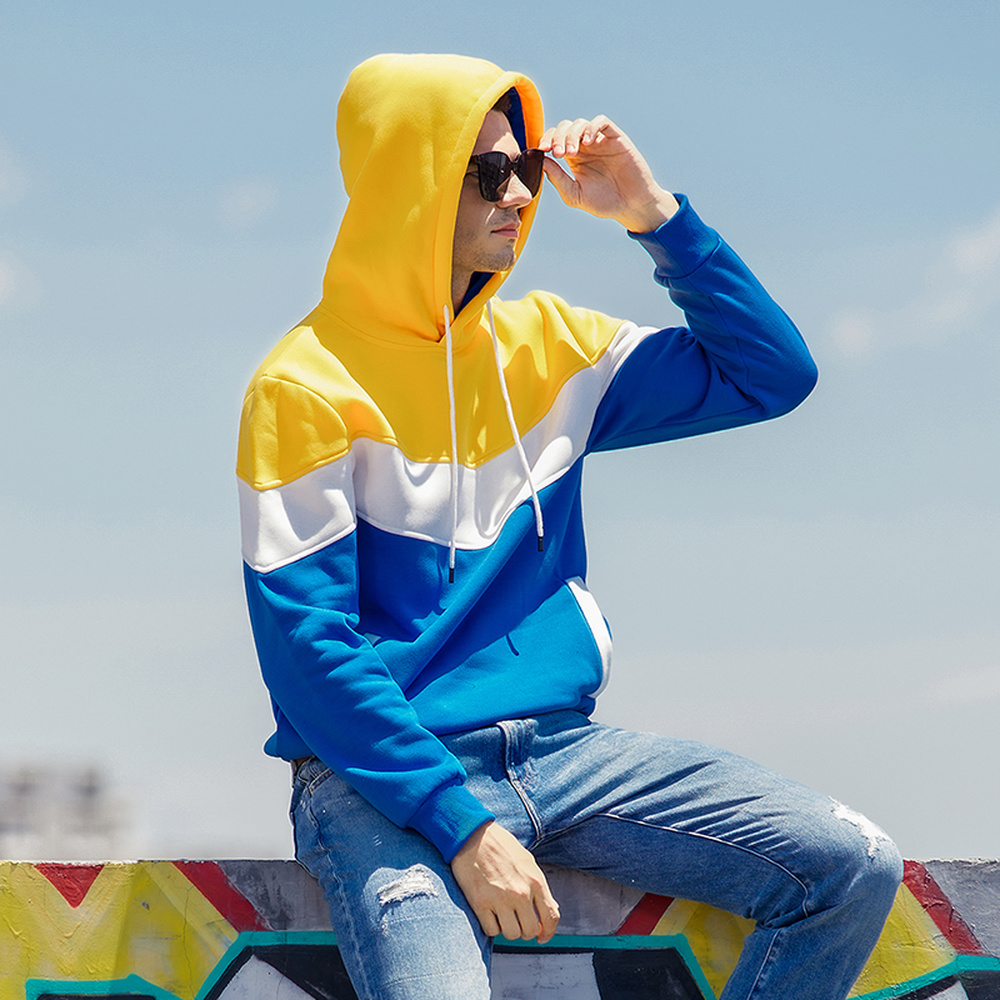 

Autumn Men Hoodie Round Neck Pullover Loose Sports Clothes Men's patchwork Color Casual Long Sleeve Top Couples, Orange