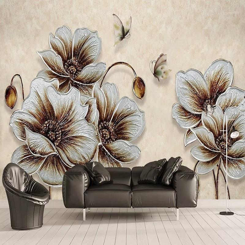 

New Custom 3D Large Mural Wallpaper Three-dimensional golden corn poppy butterfly children's room TV Background living Bedroom1, As show
