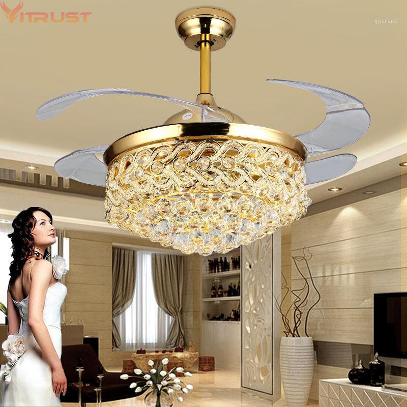 

Crystal ceiling fans lamps invisible Pendant fan lights Modern Home bedroom living Dining room Restaurant Cafe 110V 220V 42inch1