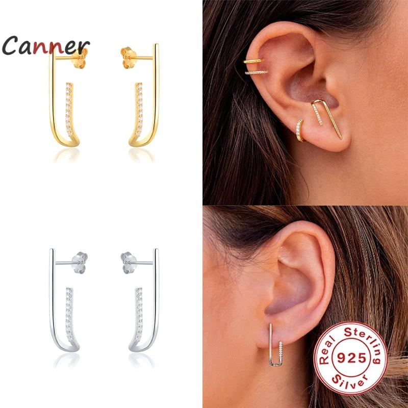 

Canner S925 Sterling Silver Clear Zircon Stud Earrings Creative Multiple Wear Huggie Earring For Women Jewelry brincos feminino