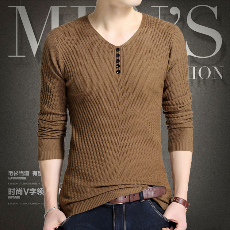 

2021 Spring and Autumn New Male Style v Neck Thin Korean Male-style Sleeve Long Student Base Sweater 8eu8, Red