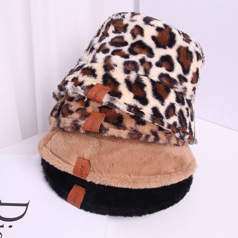 

Wide Brim Hats Adults Bucket Hat Caps Female Solid Color/ Leopard Print Fisherman Cap Woolen For Autumn Winter Apparel Accesorries