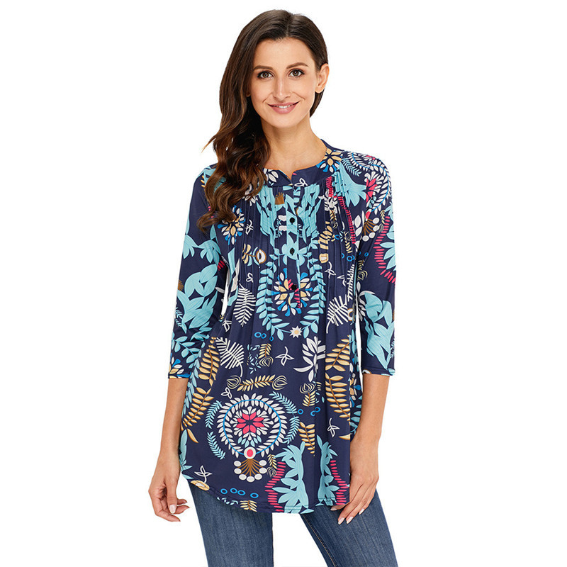 

2021 New t Moda Vero Impresso T-shirts Para As Topos Camiseta Femme Casual Plissado Das Mulheres Wxf690 F2xx, Dark blue