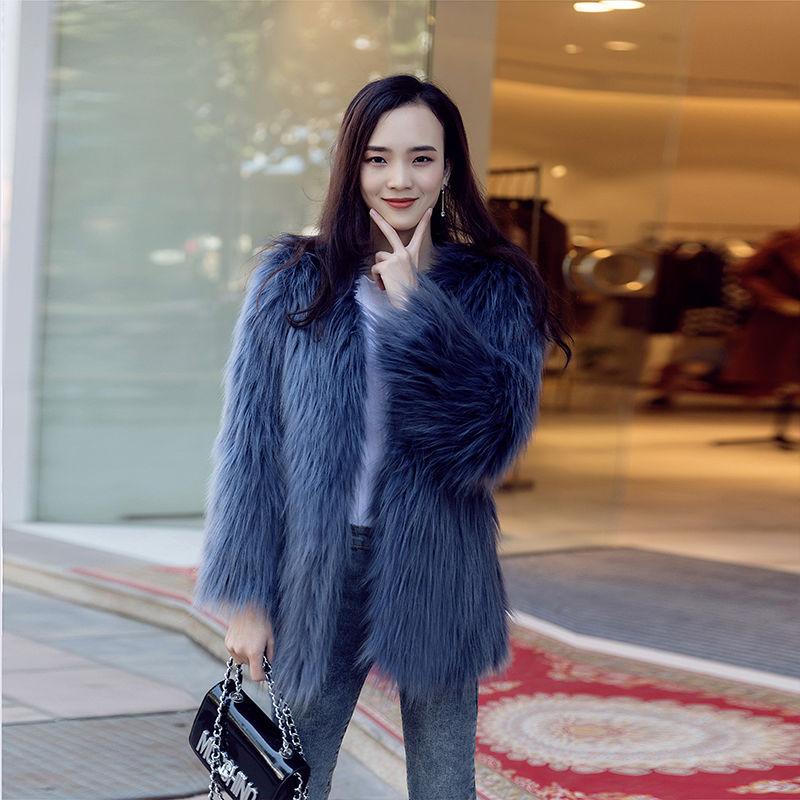 

2021 New Winter Women Faux Fur Thick Warm Solid Color Female Loose V Collar Middle Long Style Lady Coat Casual Jacket Y160, Baise