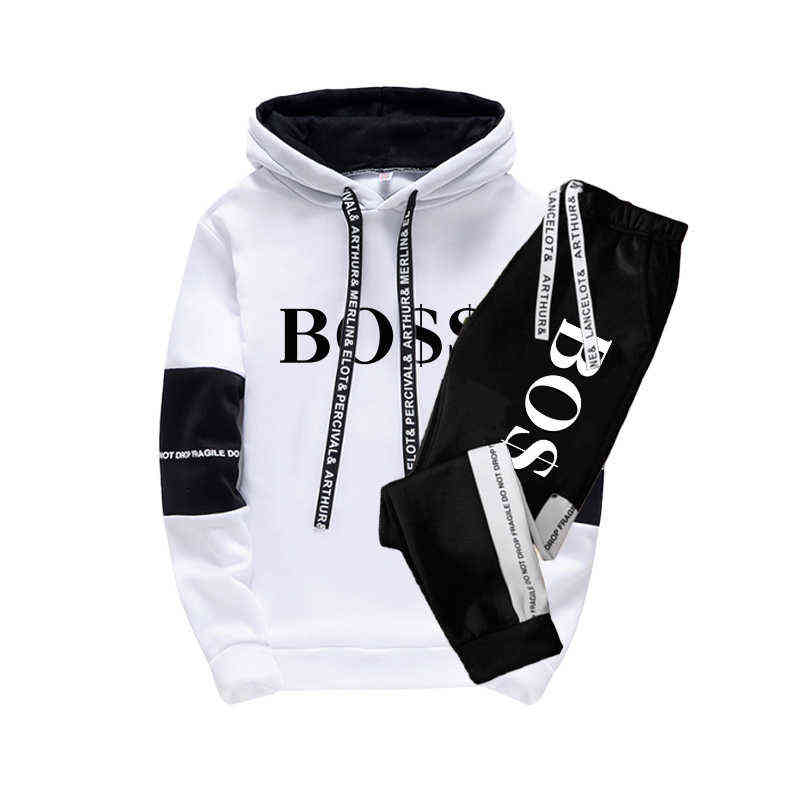 

Tracksuits Men Tracksuit Luxury Piece Casual Hoodies Sweatshirt and Sweatpants Set Print Jogging Sports Suit, White