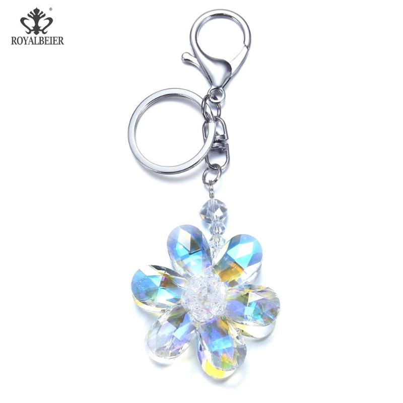 

Keychains Beautiful Multicolor Crystal Fresh Flowers Keychain Alloy Key Chain Rings Car Keys Bag Fashion Jewelry For Women Accessories