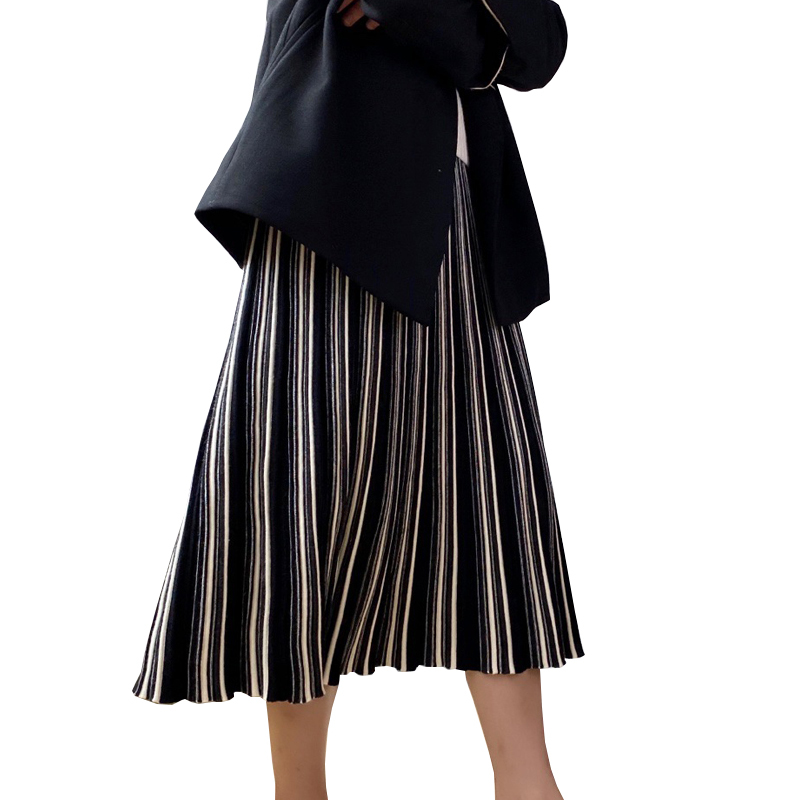 

2021 New Women the Autumn Line Plied Elegant High Waist Striped Long Stylish Femme Phallus Female Skirt Knitted Skirts C5qx, Brown